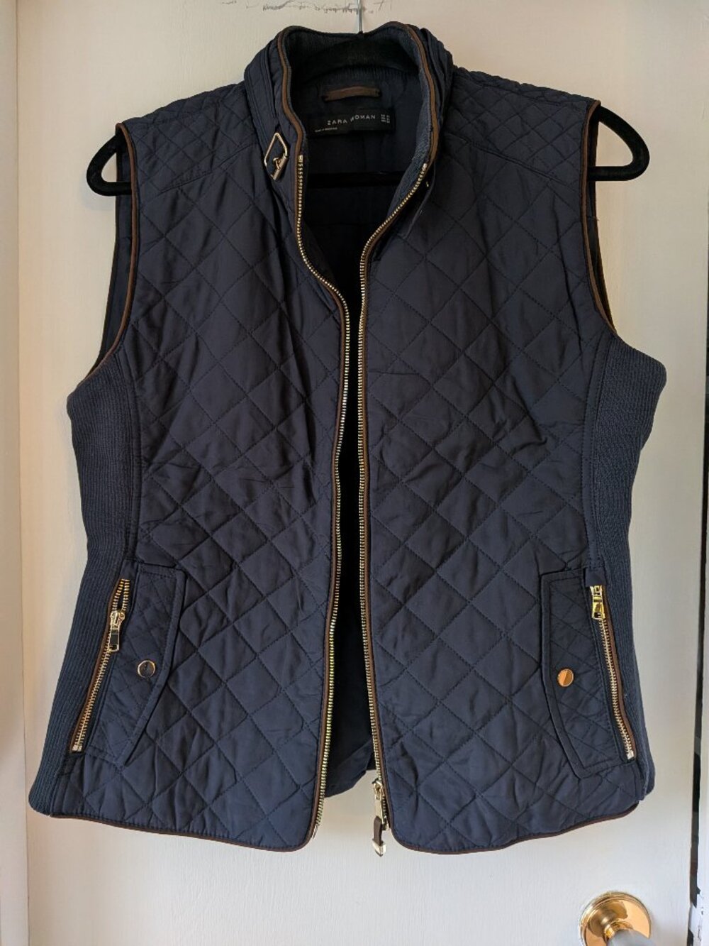 Zara Woman Navy Quilted Equestrian Vest, Size XL